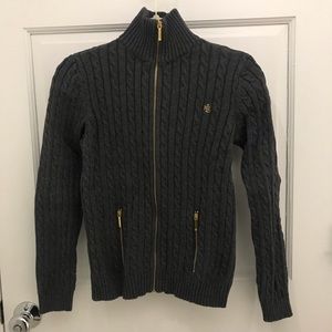 Lauren Ralph Lauren Gray Cable Knit Zip Sweater